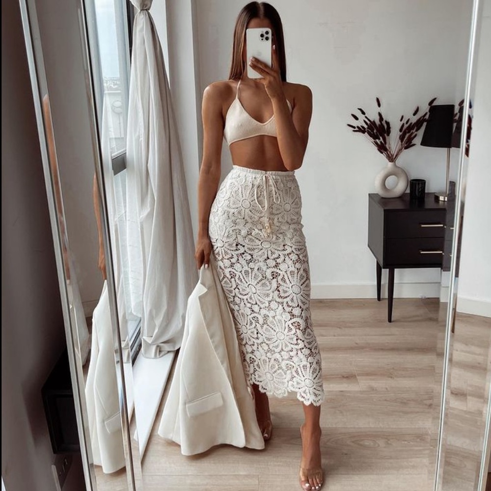 Zara Cream Crochet Lace Midi Skirt - Picture 15 of 16